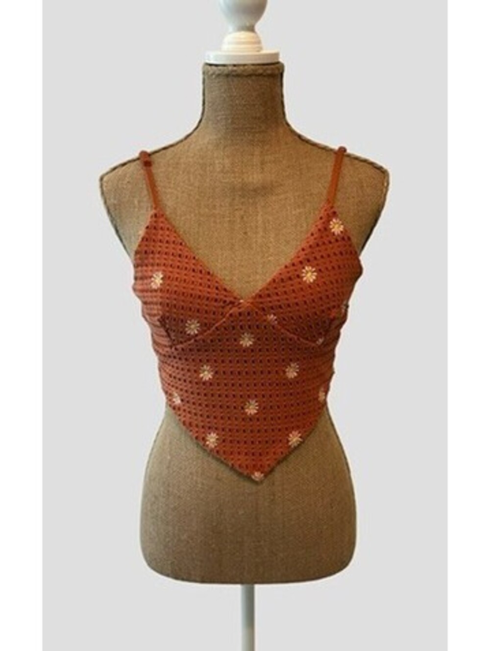 rue21 Y2K Orange Womens Small Boho Daisy Tie Back Crop Top Fairy Festival Fit